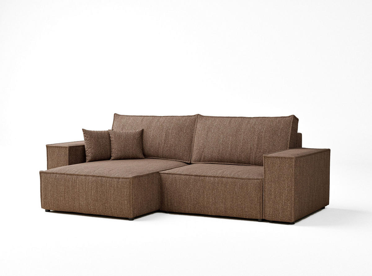 ECKSOFA MIT SCHLAFFUNKTION Zaya Hellbraun Webstoff - Hellbraun/Schwarz, Holz/Holzwerkstoff (255/148cm) - Maison de Reve