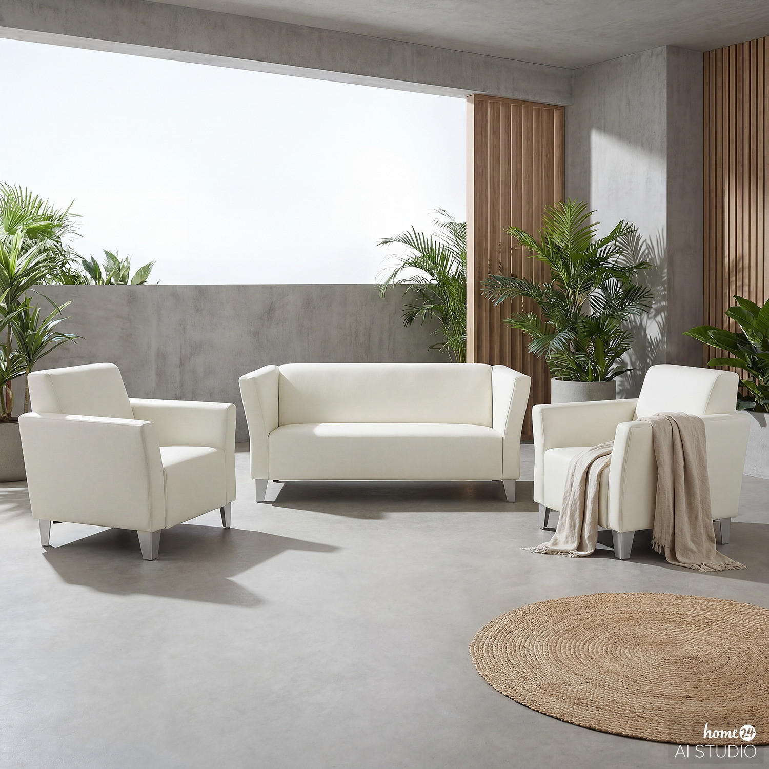 OUTDOOR-SITZGRUPPE - Creme - 3-teilig - Creme, Textil/Metall - home24