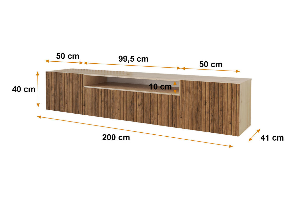 LOWBOARD KITO-W 200x40x41 cm - Artisan / Katania - Eiche Wotan, Holzwerkstoff (200/40/41cm) - ALTDECOR