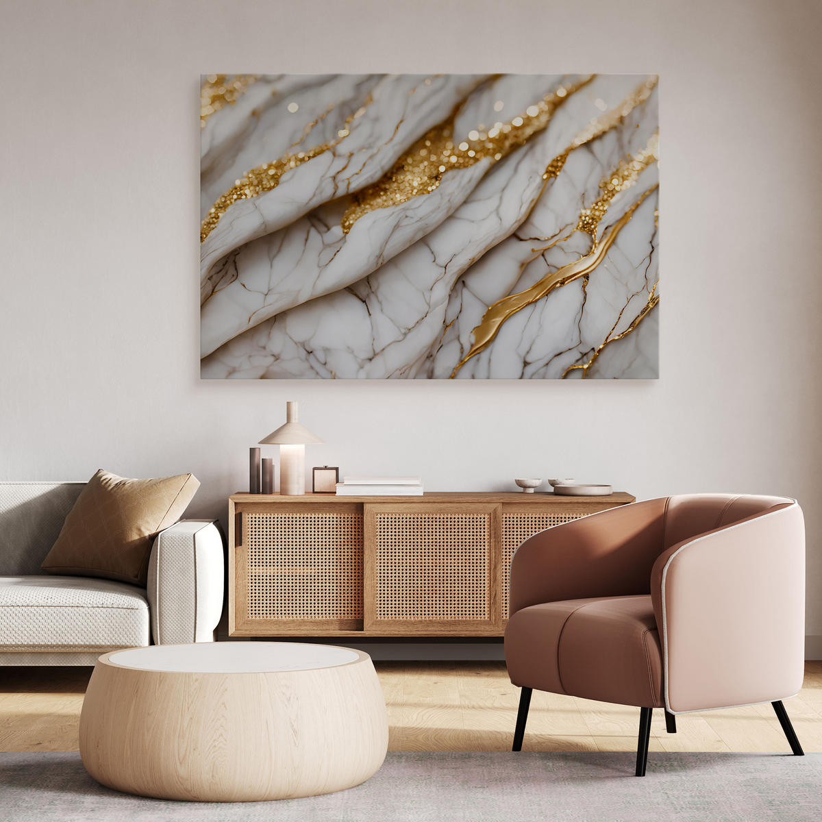 LEINWANDBILD für Büro MARMOR Abstraktion 3D 120/80 cm - Weiß/Grau, Textil (120/80cm) - Muralo