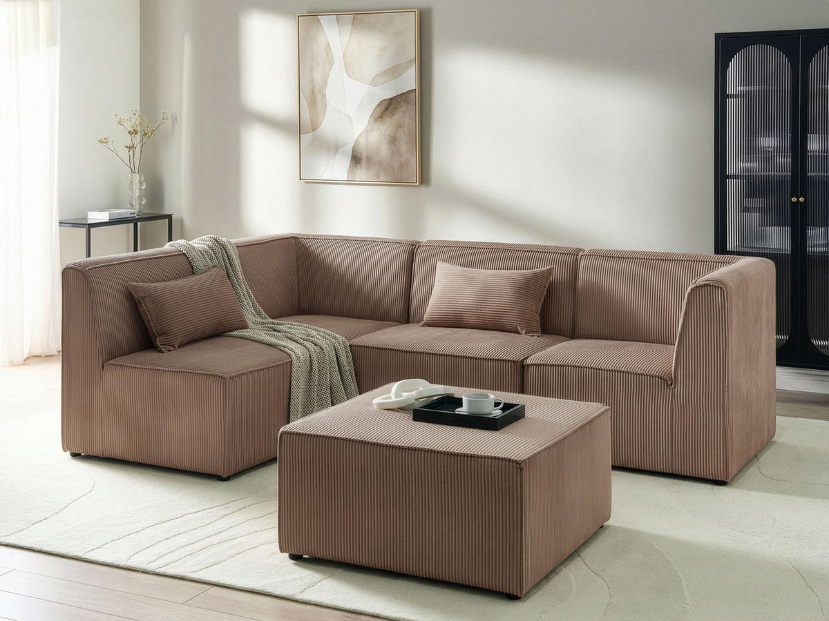 COLȚAR modul cu 4 locuri pe partea dreaptă bej nisipiu reps reiat cu otomană Lemvig - bej/nisipiu, material textil (250/166cm) - Beliani