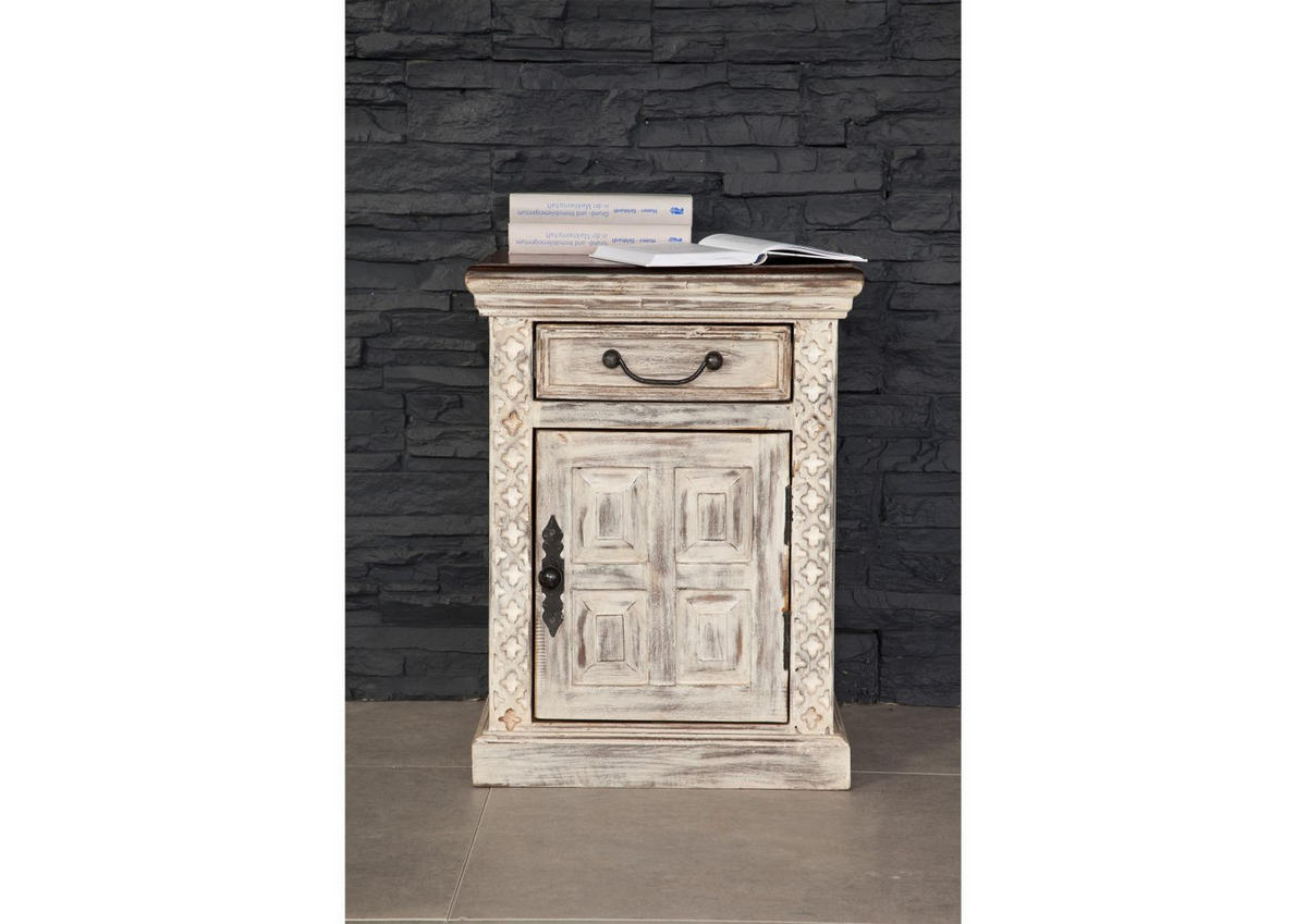 NACHTTISCH Mango / Akazie 45x40x60 weiß gewachst CASTLE-ANTIK #259 - Weiß, Holz (45/60/40cm) - Massivmoebel24