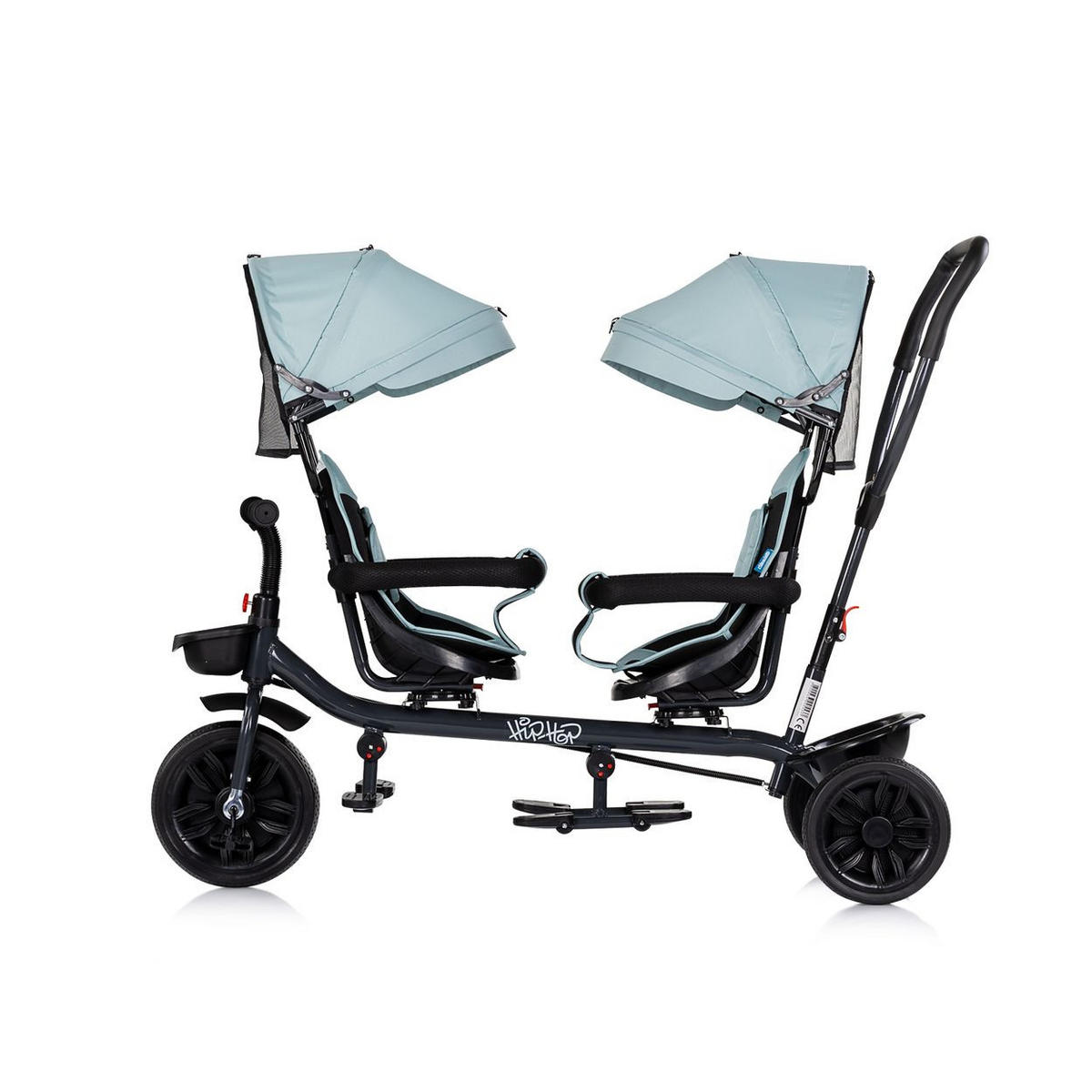 GESCHWISTERDREIRAD Hip Hop hellblau Schiebegriff, Sitze 360° drehbar, Gurte - Blau, Metall (131/49/95cm) - Babyshoppen