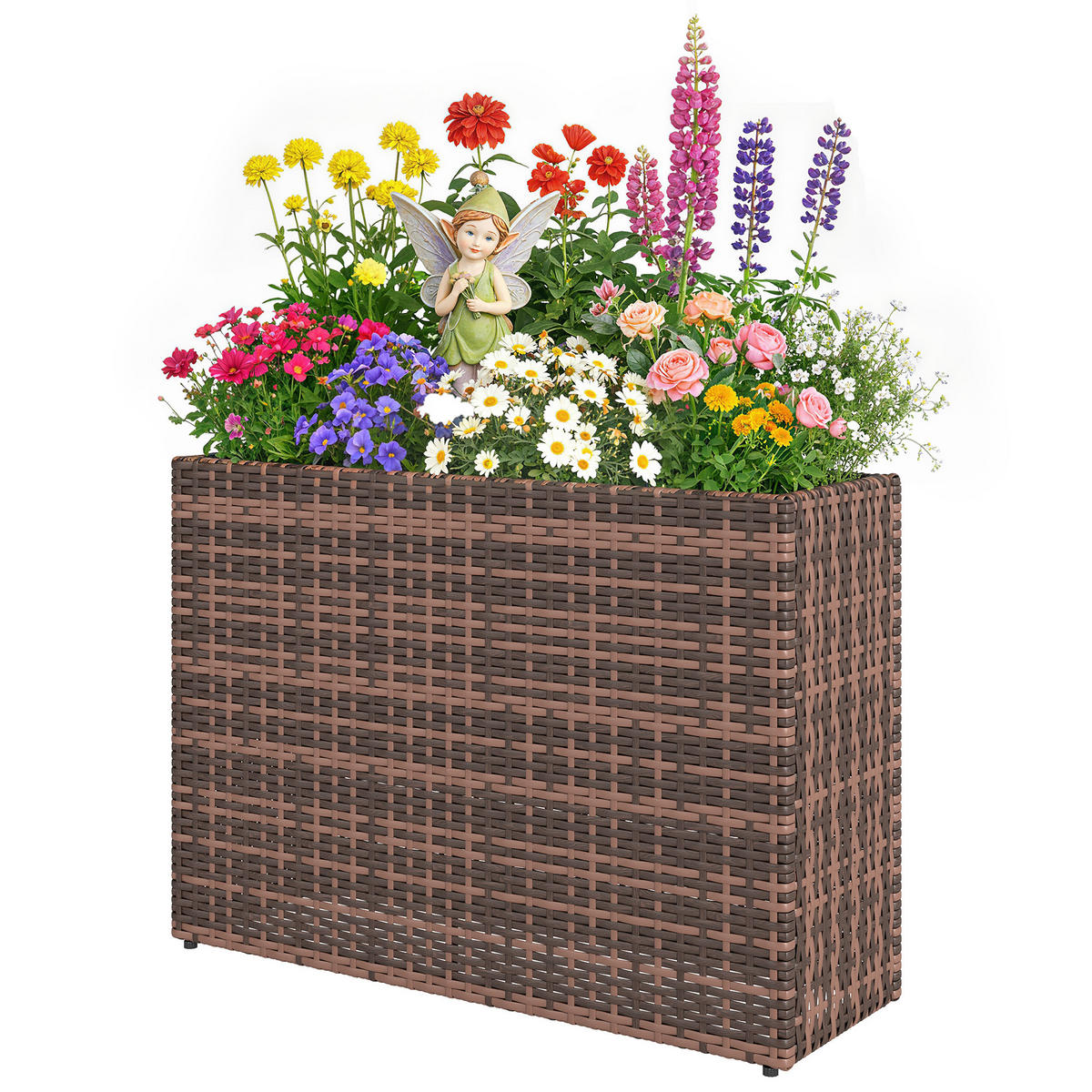 HOCHBEET, Verstellbarer Blumenkasten aus Rattan mit herausnehmbarem Einsatz, für Balkon und Terrasse, Braun - Multicolor, Holzwerkstoff (81/58/28cm) - FORIOUS