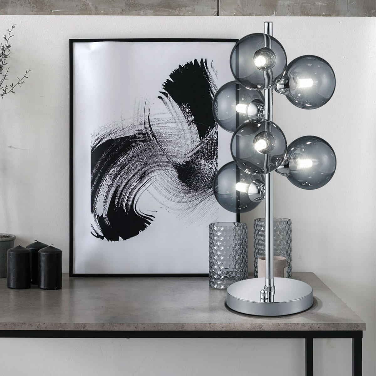 TISCHLEUCHTE Metall Glas Chrom rauch - Silberfarben, Glas (23/23/52cm)