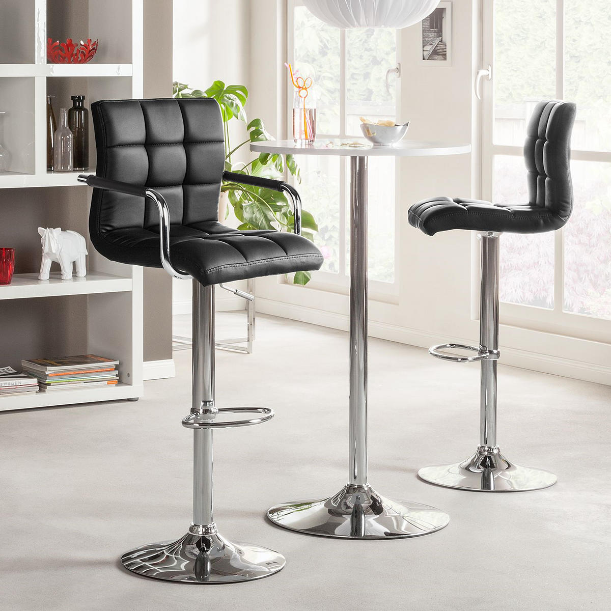 BARSTUHL - Metall / Kunstleder - Chromfarben/Schwarz, Leder/Kunststoff (53/96/49cm) - home24