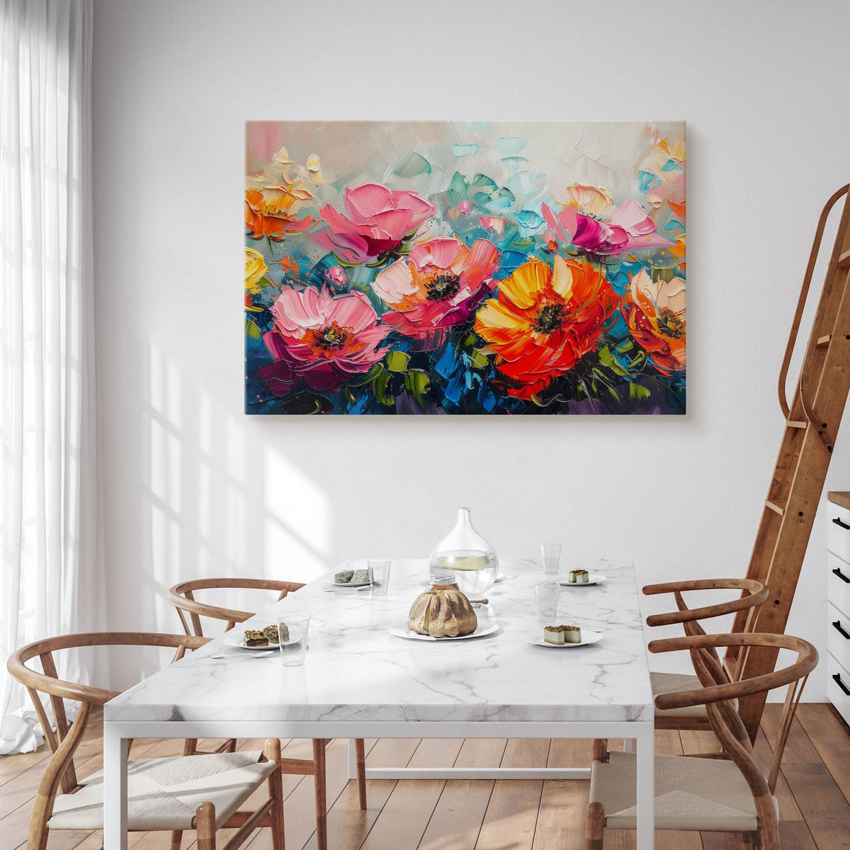 LEINWANDBILD bunte BLUMEN Abstraktion Malarei 70x50cm - Rot/Violett, Textil (70/50cm) - Muralo