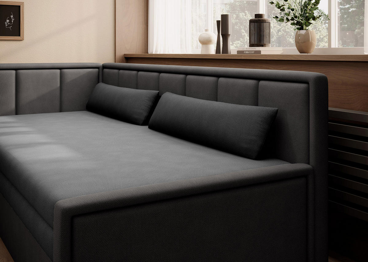 SCHLAFSOFA FULGEO mit Schlaffunktion & Bettkasten – Modernes 3-Sitzer Sofa, Liegefläche 200 x 150 cm - Grau, Kunststoff (214/82/77cm) - Wohnideebilder