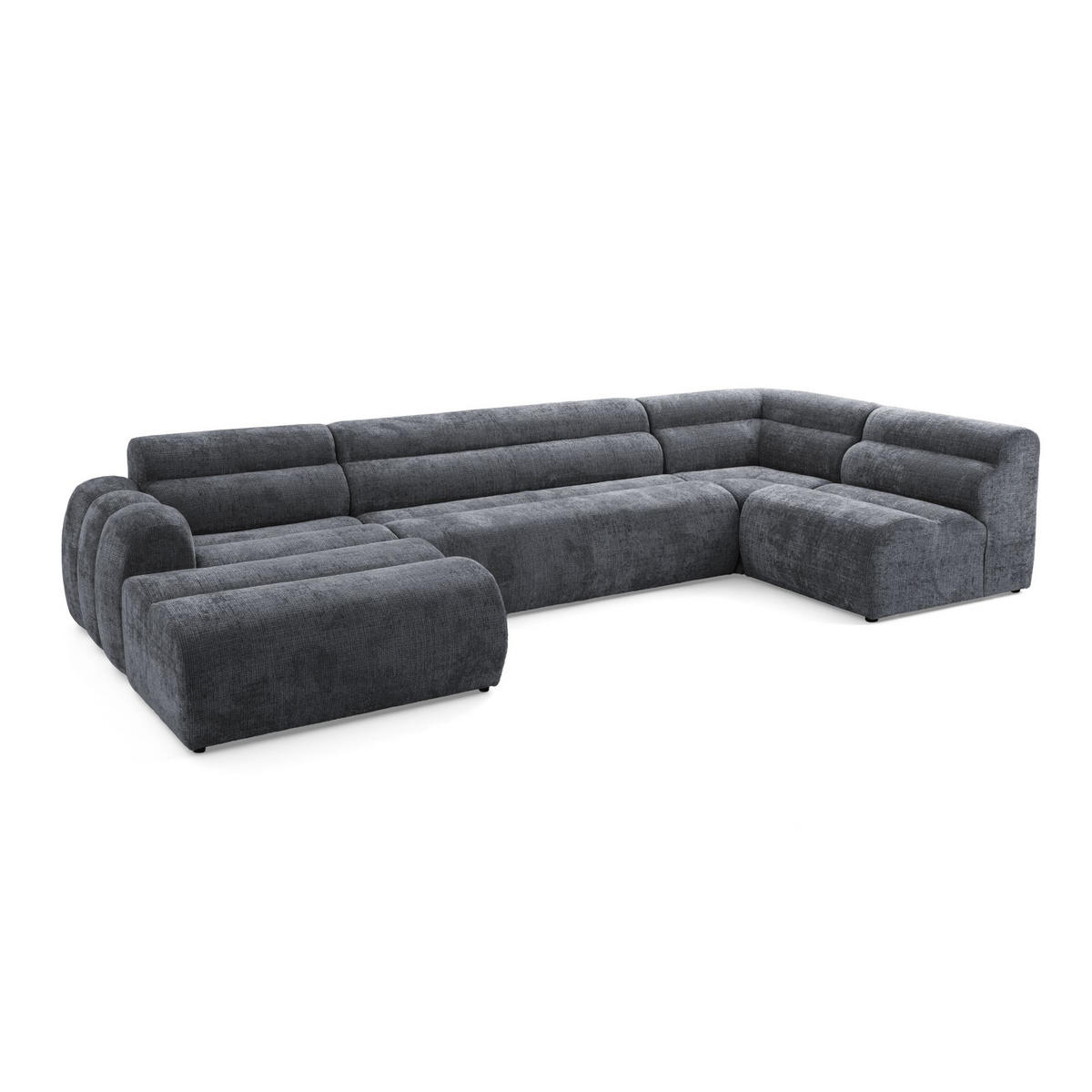 6-SITZER modulares Wohnlandschaft U XXL VEER SET 5 Rechts, 368 x 175 cm, Chenille Webstoff Dunkelgrau - Dunkelgrau/Schwarz, Holz/Kunststoff (175/75/368cm) - Muffo