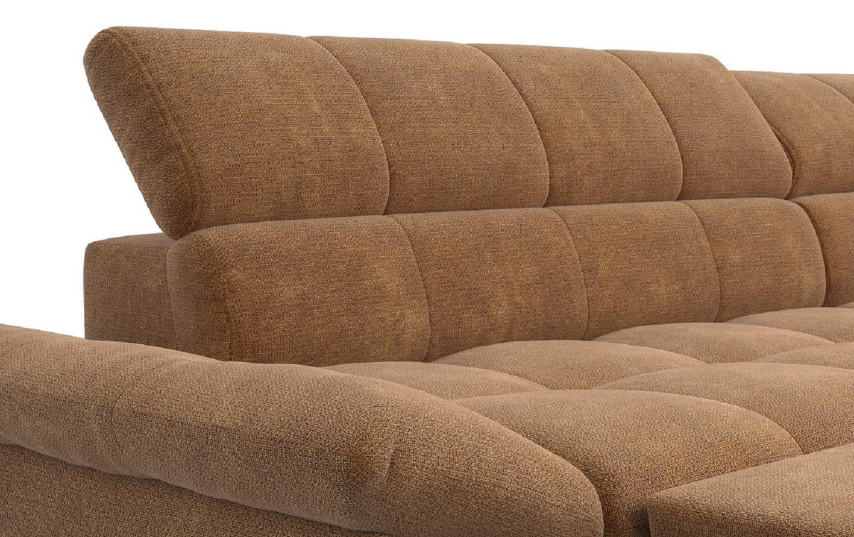 ECKSOFA mit Schlaffunktion und verstellbare Kopflehnen - Cognac/Silberfarben, Textil/Metall (234/312cm) - Cotta