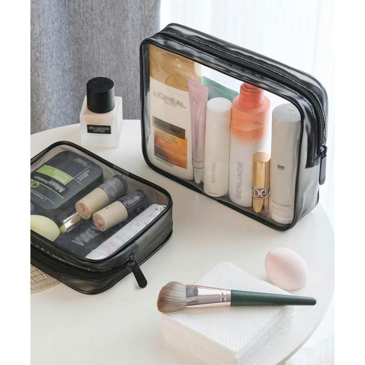 KULTURBEUTEL 8-teiliges Set Transparent mit Reiseflaschen 100ml - Transparent, Kunststoff (16/6/21cm)