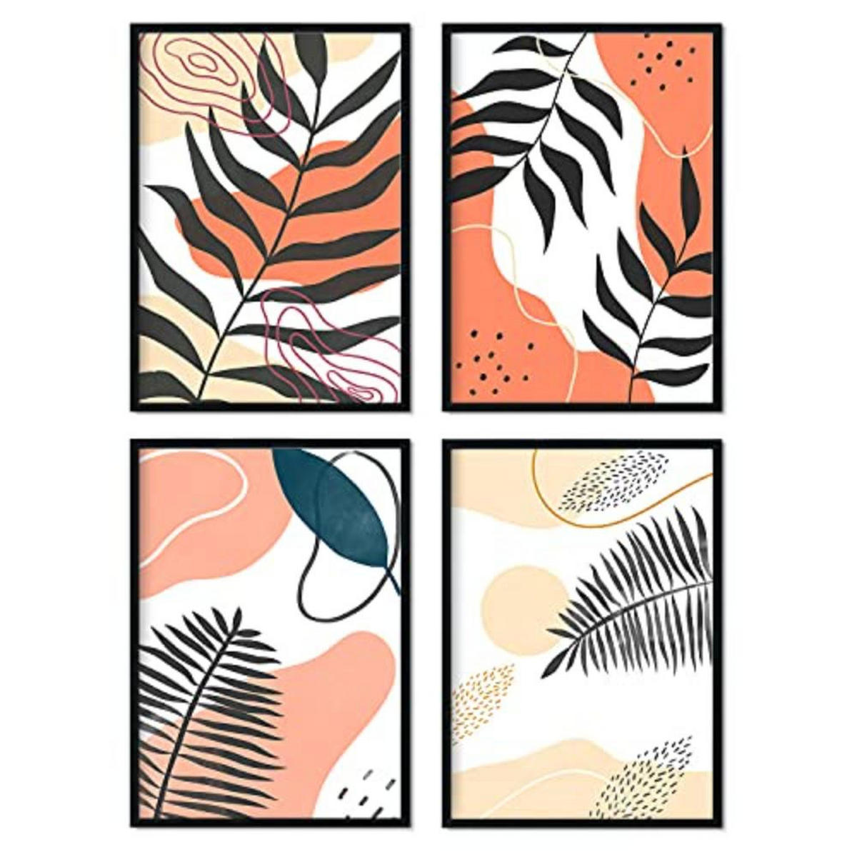 POSTER Set mit 4 abstrakten 2 floralen in warmen Erdtönen A3 Rahmenlos - Klar, Papier (29.7/3cm) - Nacnic