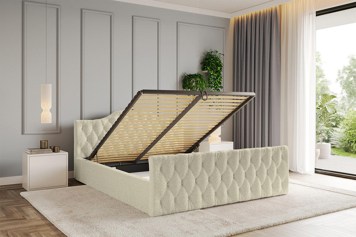 POLSTERBETT mit Bettkasten, Fußteil und Lattenrost, Boxbett ohne Matratze - FALIO-Z-V1 120x200 Beige - Taupe, Holzwerkstoff/Textil (120/200cm) - ALTDECOR