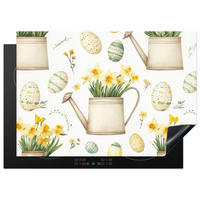 HERDABDECKPLATTE Gießkanne - Blumen - Eier Herdabdeckung Induktionsfeld 75x52 cm - Weiß, Kunststoff (75/52/0.2cm) - MuchoWow
