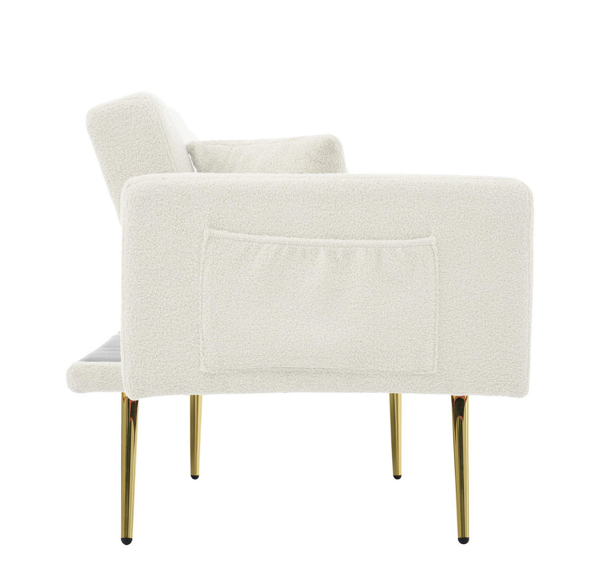 SCHLAFSOFA Lammwollstoff mit Seitentaschen verstellbar 105/138/180 Grad Weiß 175/64/72 cm - Weiß, Textil (64/72/175cm) - Redom