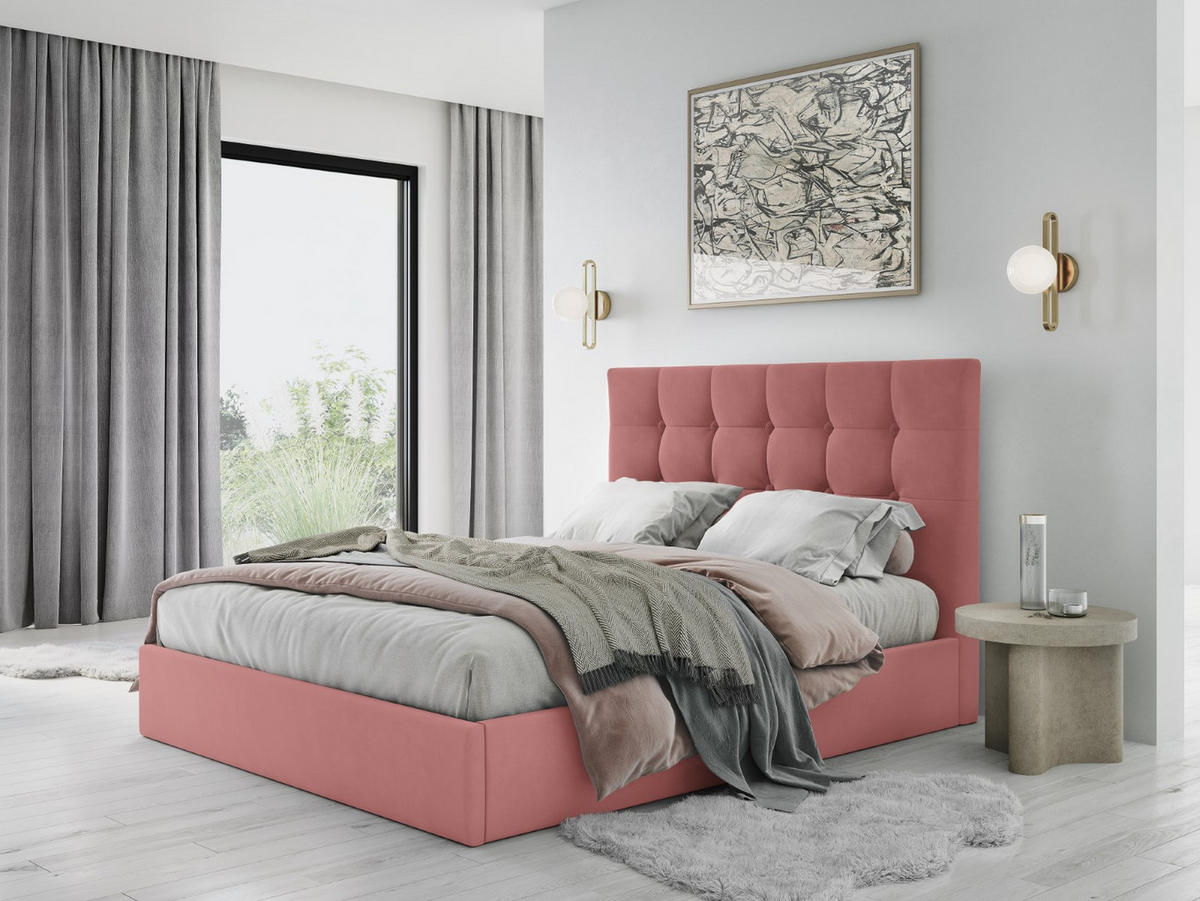 BETT mit Bettkasten und Kopfteil Phaedra aus Samt rosa 180x200cm - Pink, Textil (180/200cm) - Micadoni
