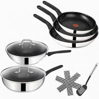PFANNENSET E30 Set 19 9-teilig Edelstahl 20/24/28 cm Bratpfannen Wok Schmorpfanne Antihaft Induktion ThermoSpot - Silberfarben, Metall - Tefal