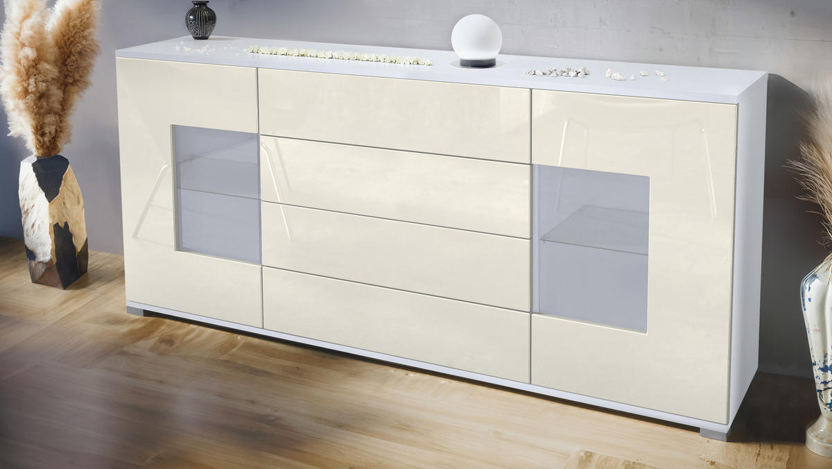 SIDEBOARD Grömitz Creme Hochglanz - Creme, Holzwerkstoff (166.5/75.5/35cm) - Vladon