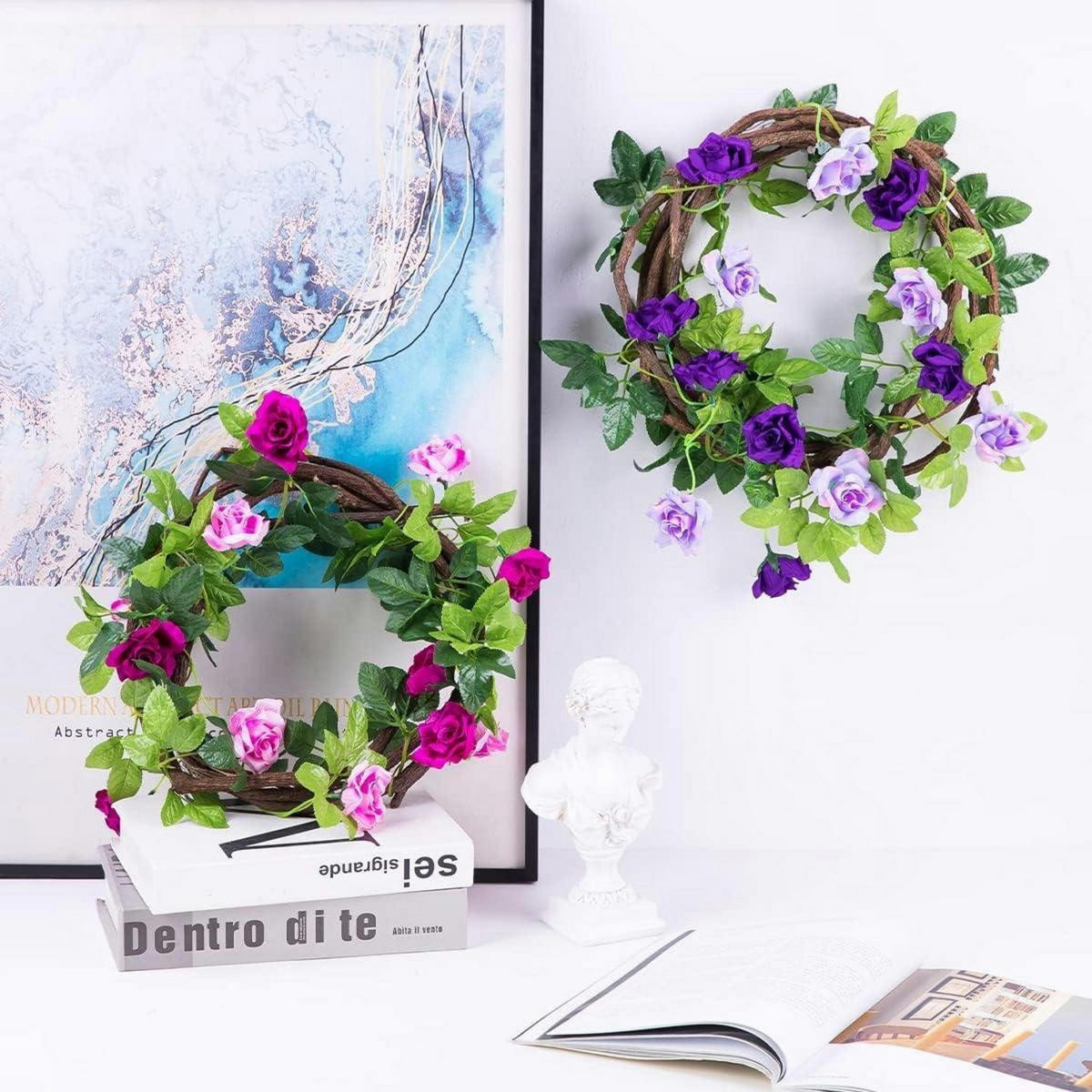 KÜNSTLICHE Blumengirlande 3-teiliges Set Rosen Fuchsia/Rosa 240 cm - Multicolor, Kunststoff (240cm)