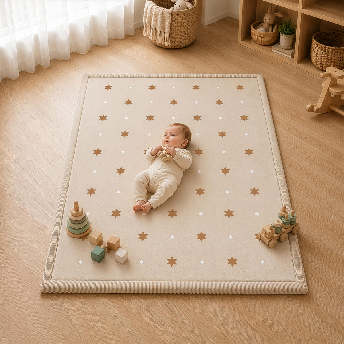 KRABBELTEPPICH samtweich und kuschelig "Sterne" 120x170cm - Beige, Textil (120/170cm) - Sanosoft