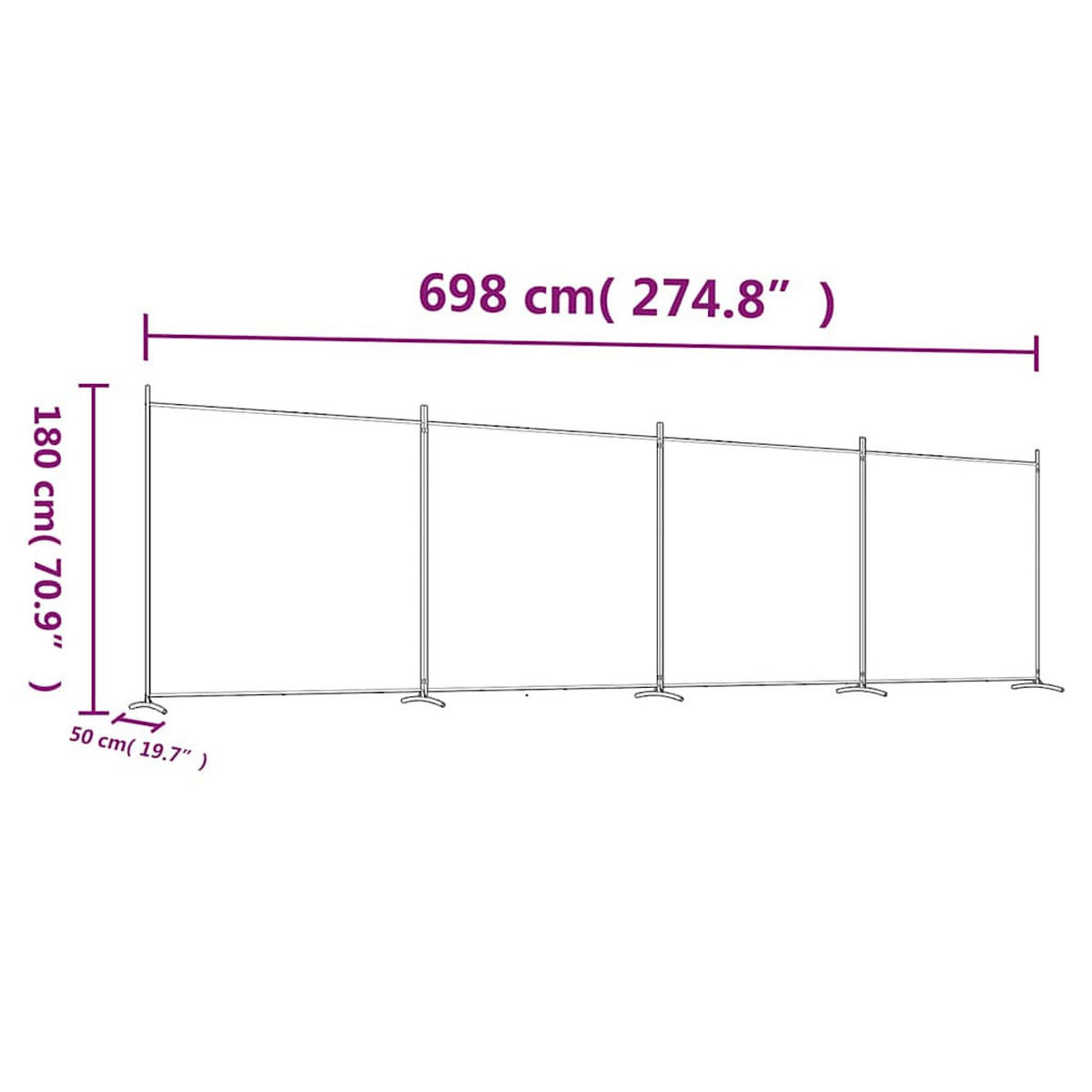 PARAVENT 4-teilig Schwarz 698/180 Cm Stoff - Schwarz, Textil (698/180/0.1cm) - vidaXL