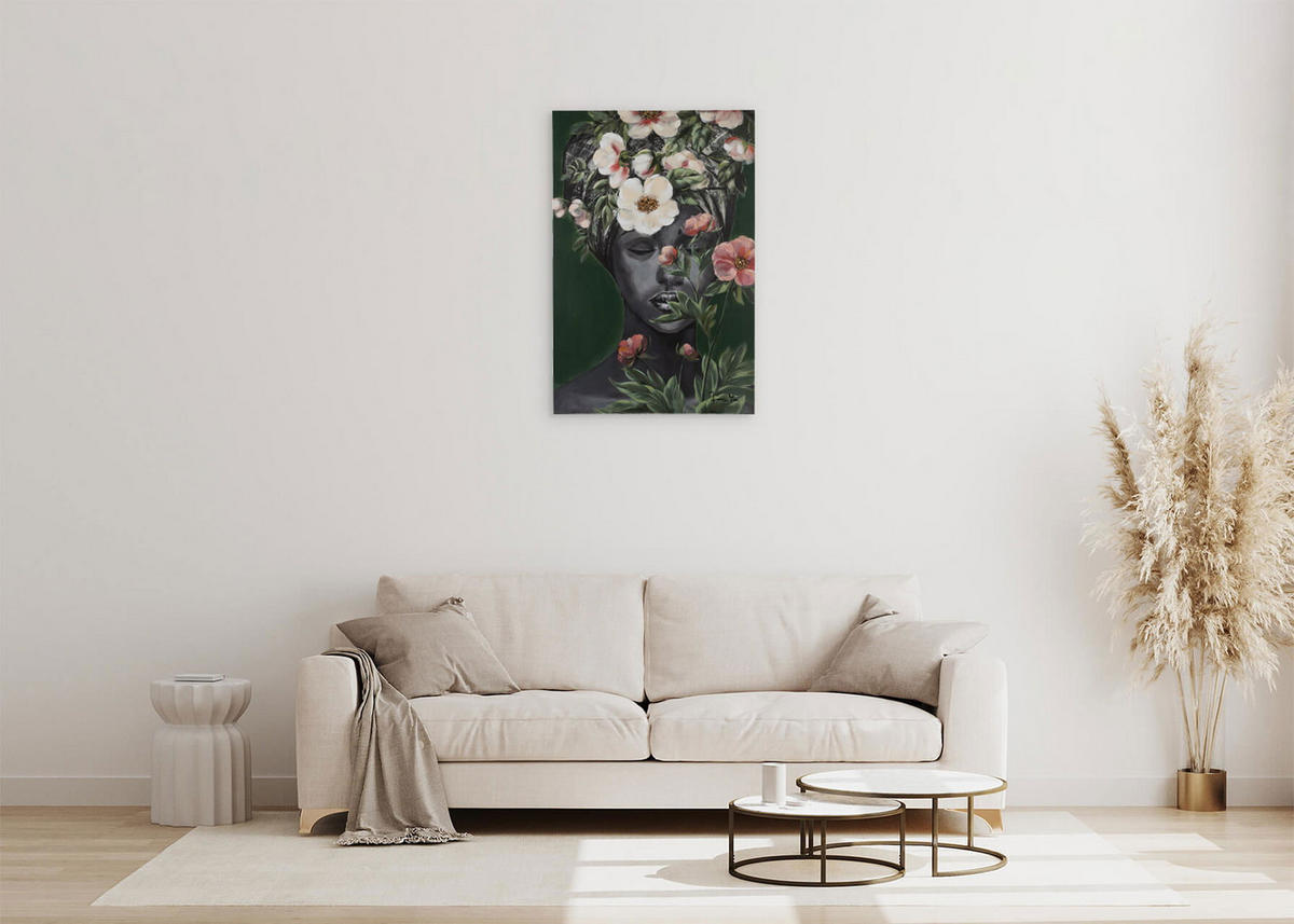 ACRYLBILD HANDGEMALT 60/90 cm - Beige/Schwarz, Holz/Textil (60/90cm) - KUNSTLOFT