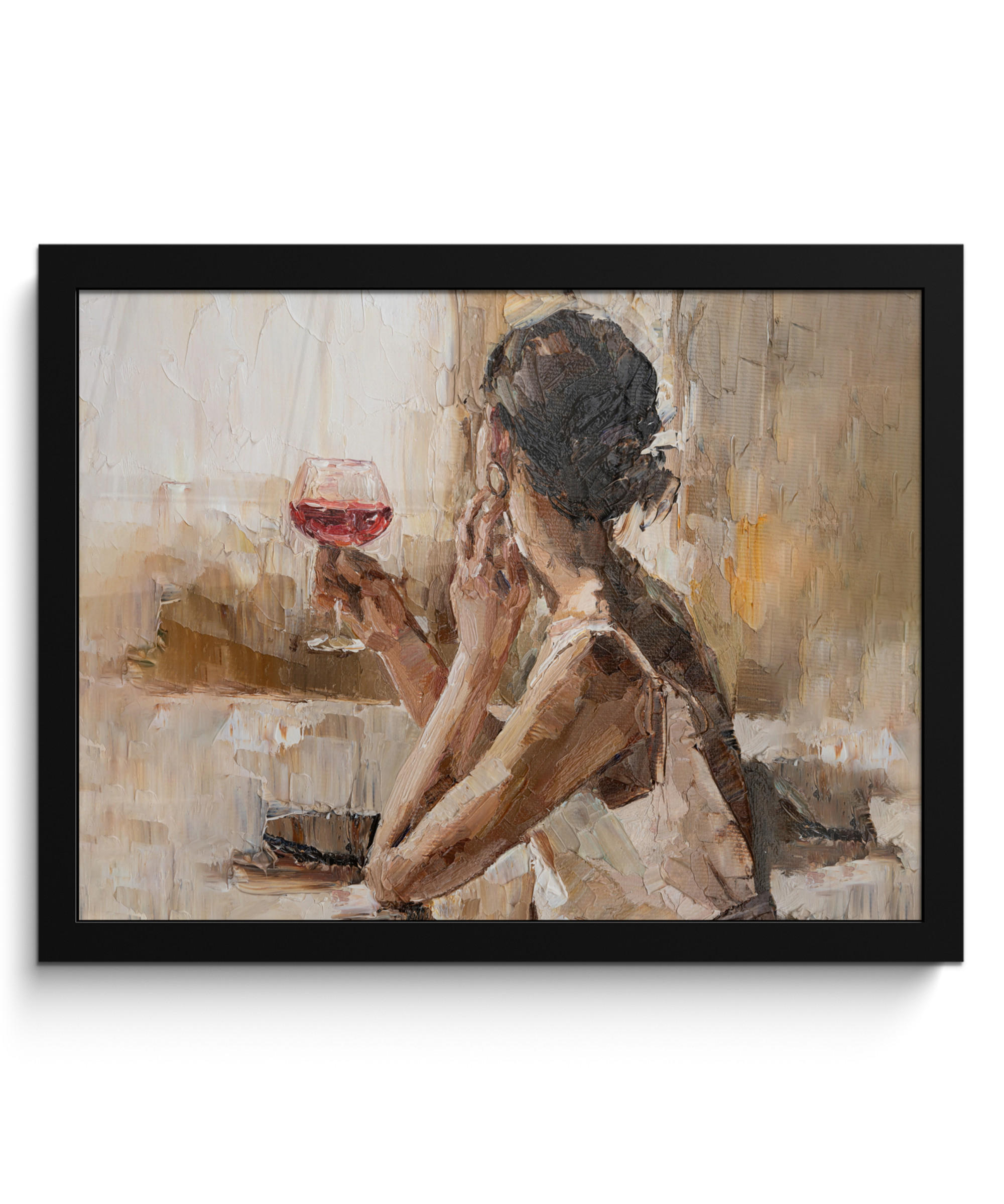 POSTER S OKVIROM Slika na platnu vino (ulje) 40x30 cm - svijetlo smeđa, papir (40/30cm) - MuchoWow
