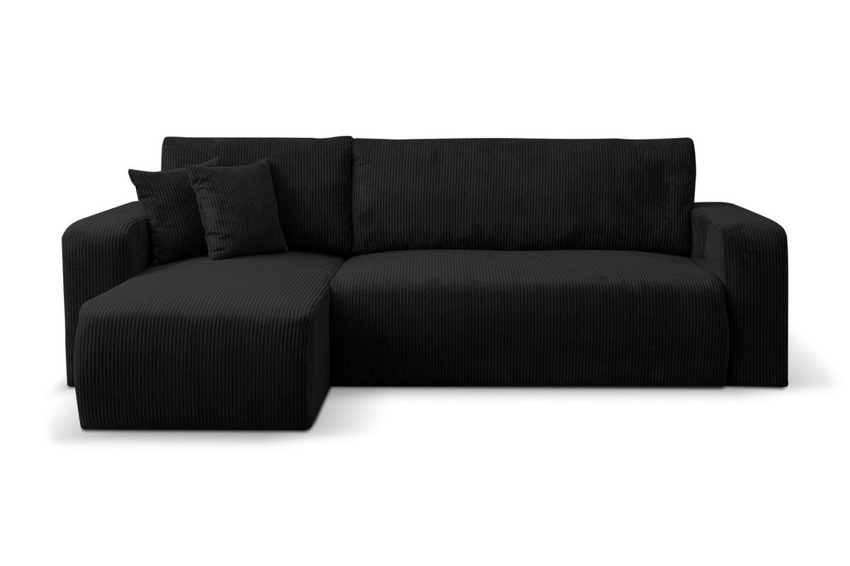 ECKSOFA LUNA mit Schlaffunktion und Bettkasten Cord-Stofff (Schwarz) - Schwarz, Textil (244/142cm) - VENASI MÖBEL
