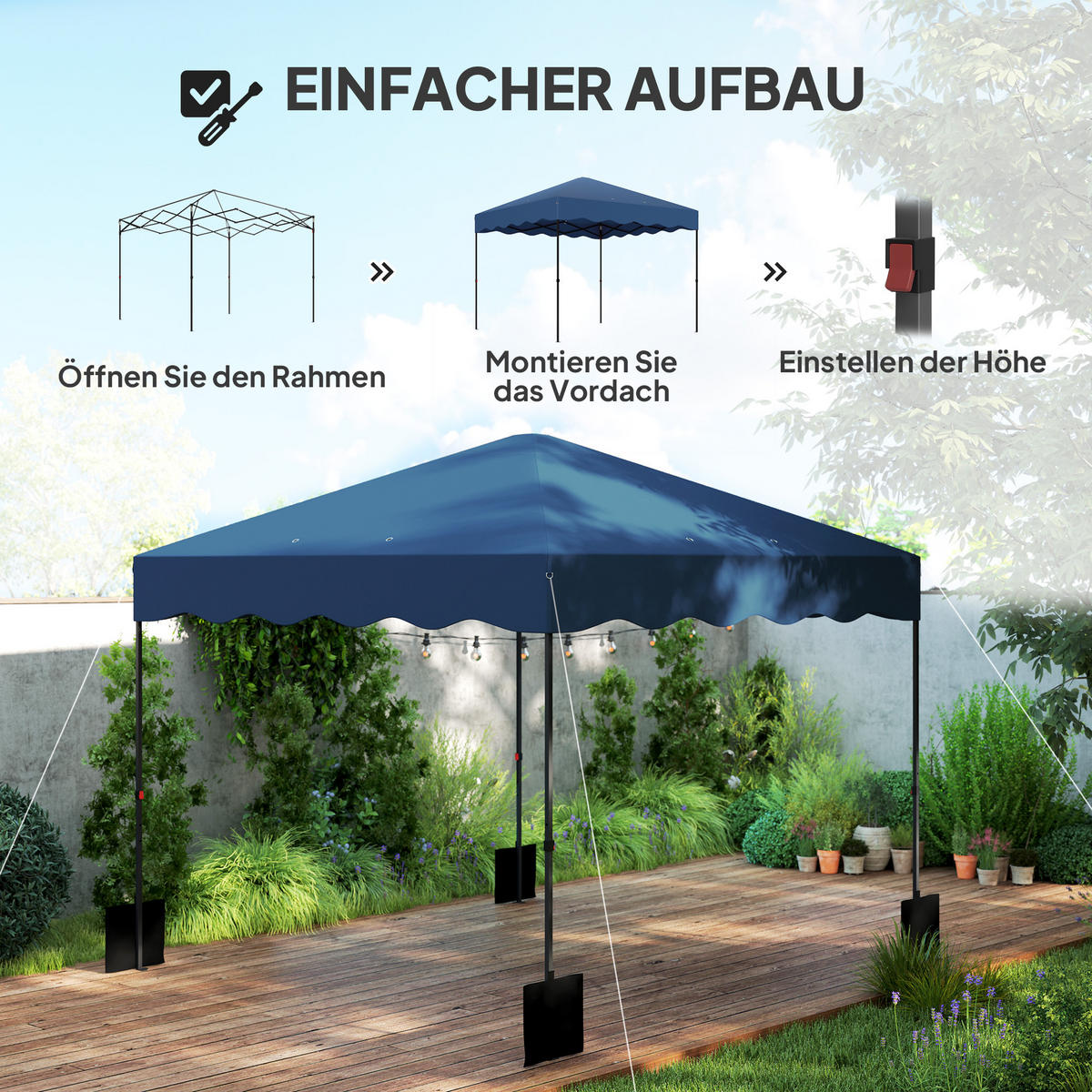 PAVILLON ca.3x 3m - Blau, Metall (297/287/297cm) - Outsunny