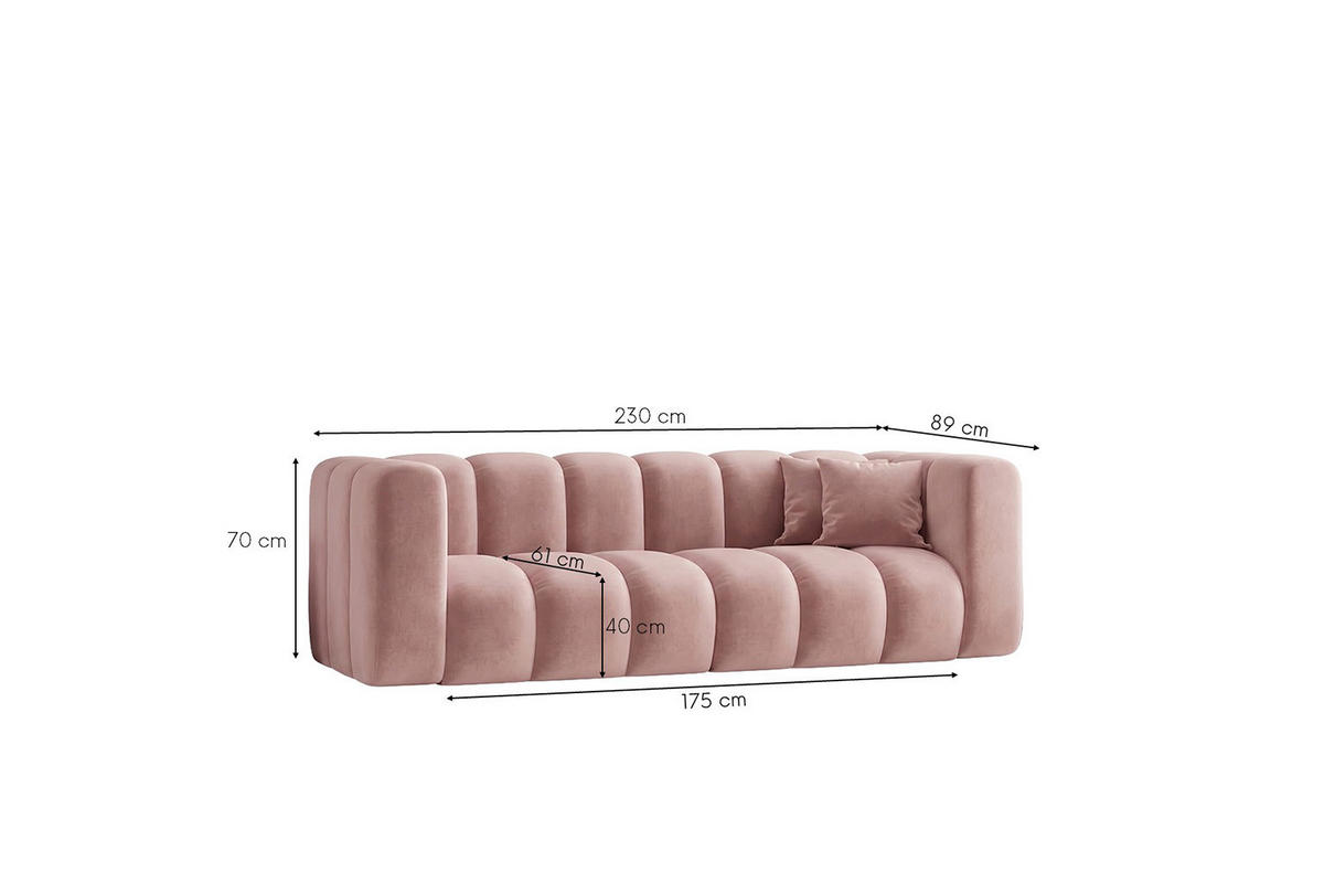 SOFA 3-Sitzer Modulares, Velvet-Stoff Riviera, Hellrosa, GRAND - Hellrosa, Holz (230/70/89cm) - Kaiser Möbel
