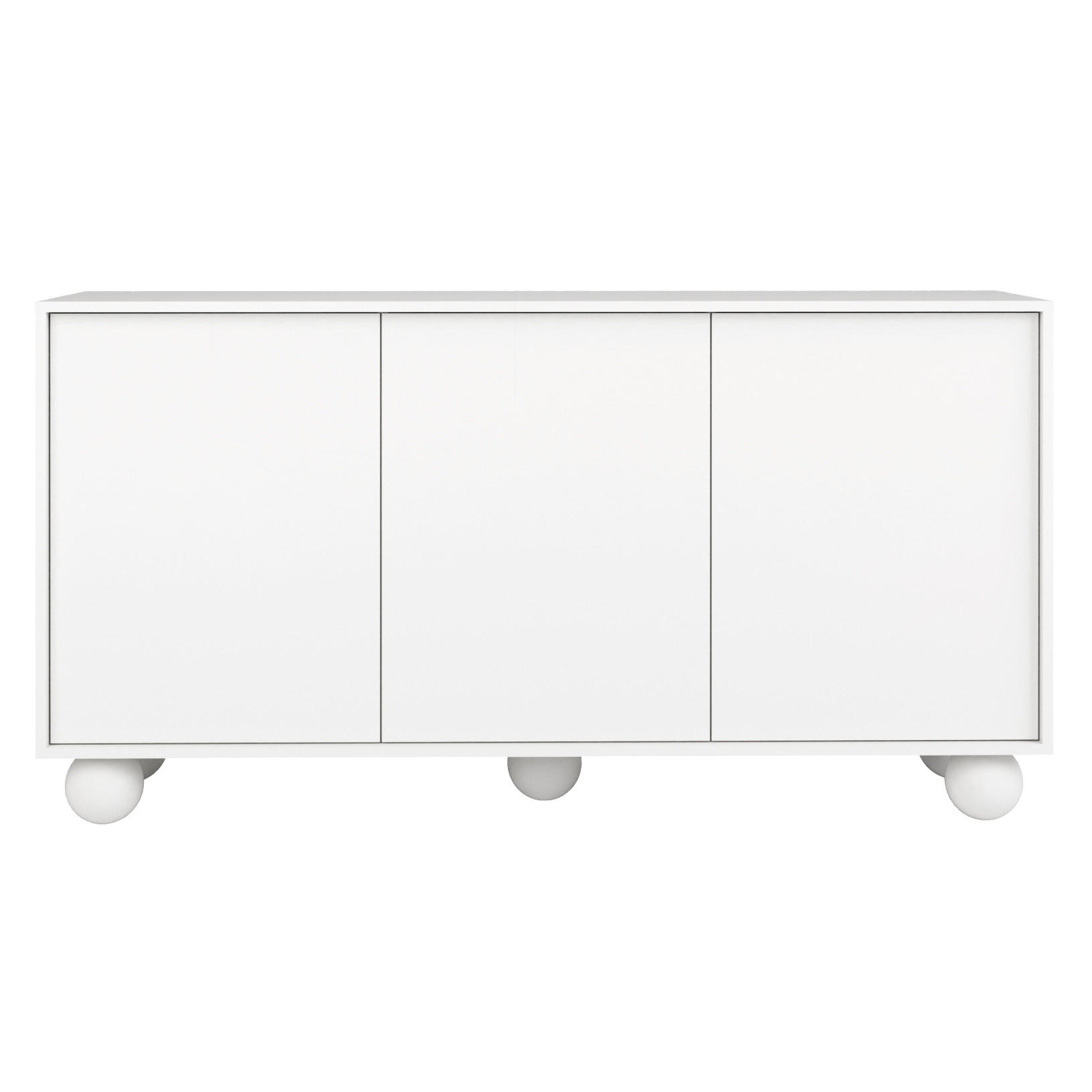Beautysofa KOMODA Adel se 3 dvířky a kulatými nožkami, 154 cm, bezúchytková, bílá
