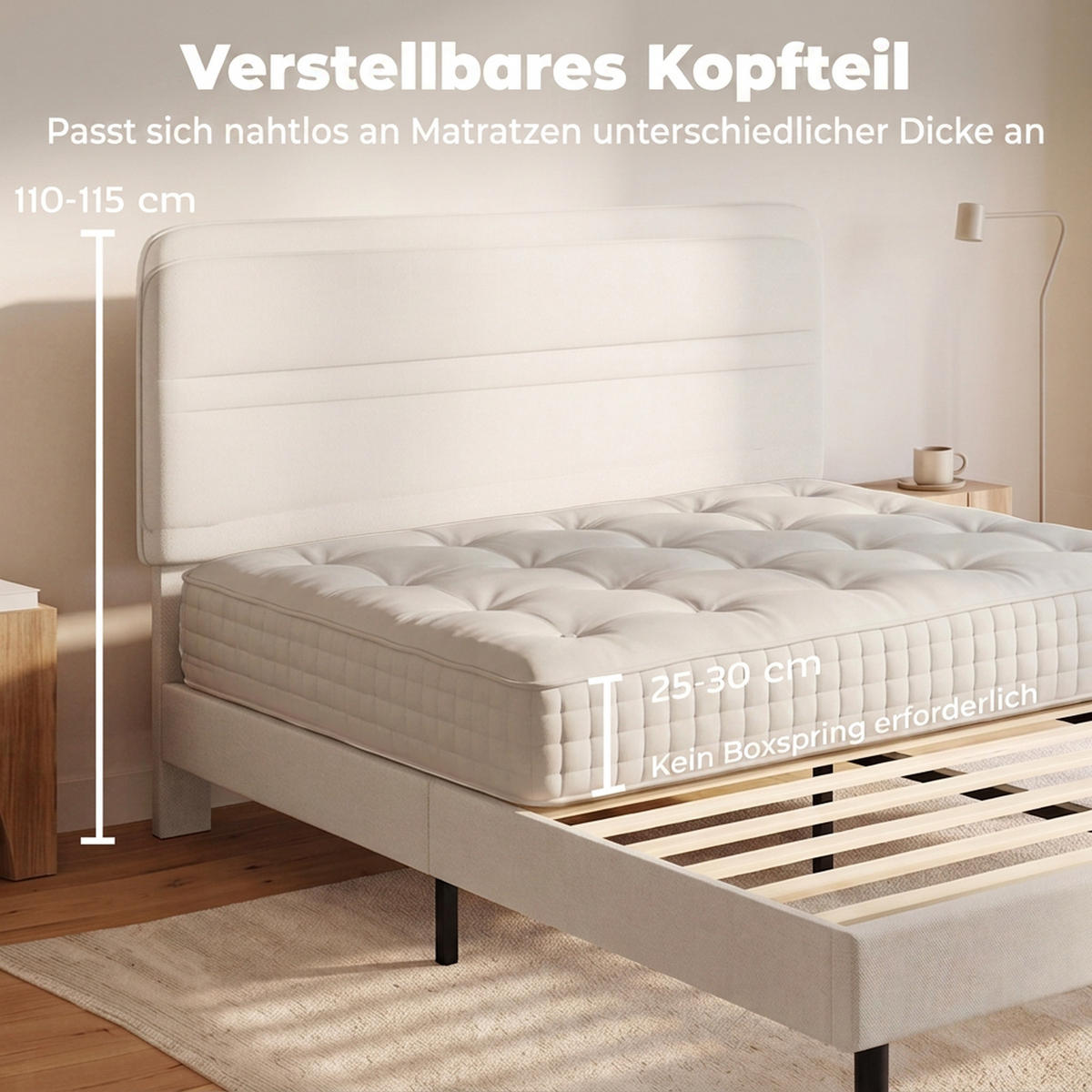 BETTGESTELL Polyester Sperrholz Beige - Beige, Holzwerkstoff/Textil (140/200cm) - HOMCOM