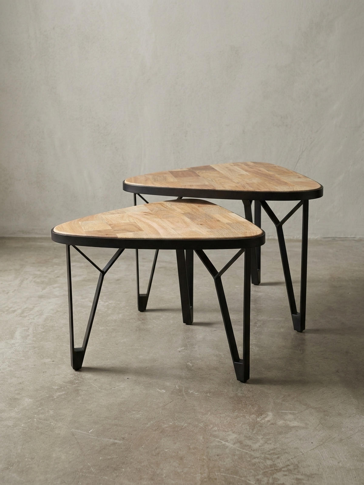 COUCHTISCH Set – Massivholz Metall Braun Schwarz platzsparend Industrial - Beige/Schwarz, Holz/Metall (60/60/45cm) - KADIMA DESIGN