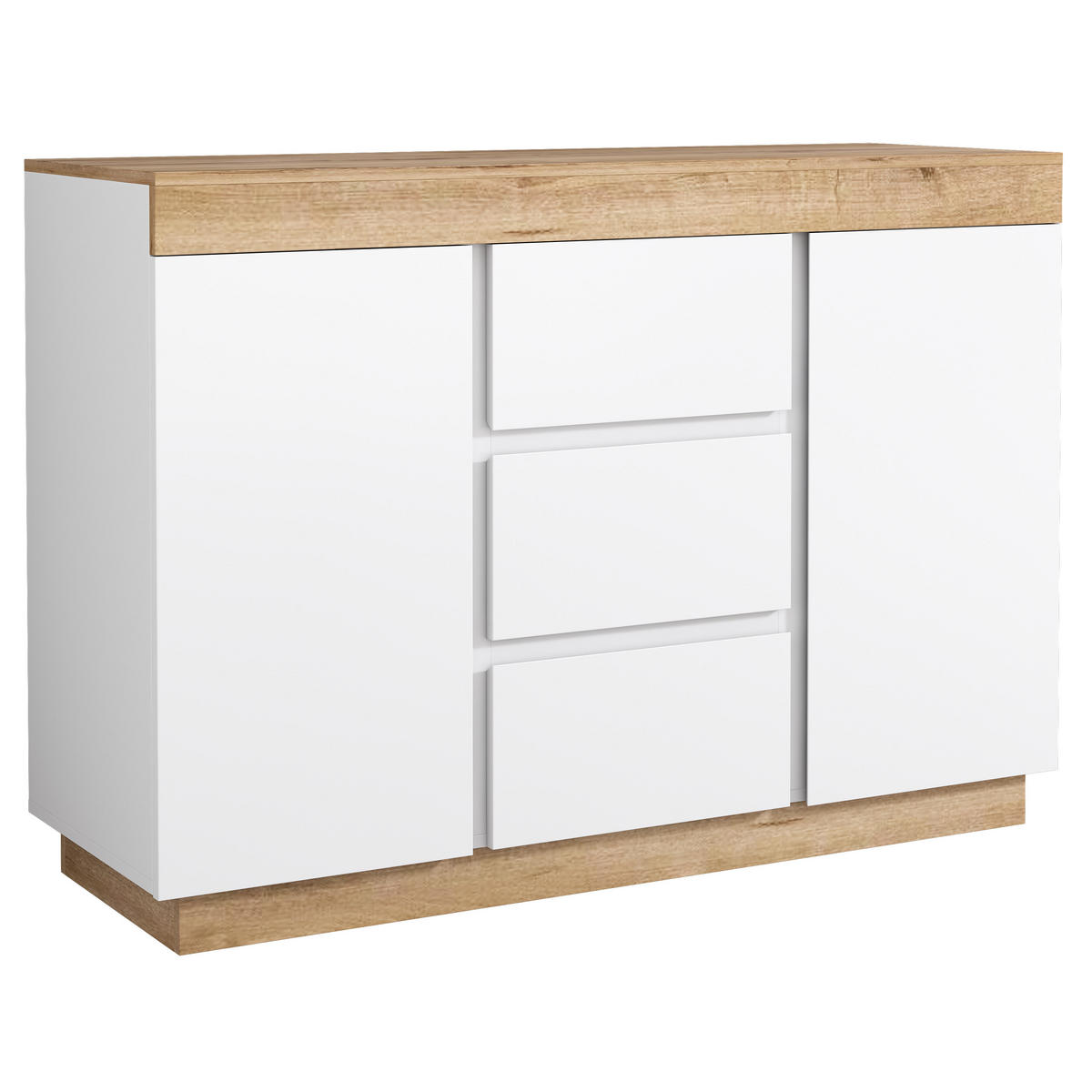 KOMODA bílá dub 120 cm 3 zásuvky 2 dvířka - bílá, kompozitní dřevo (120.5/82.5/40cm) - Urban Meuble
