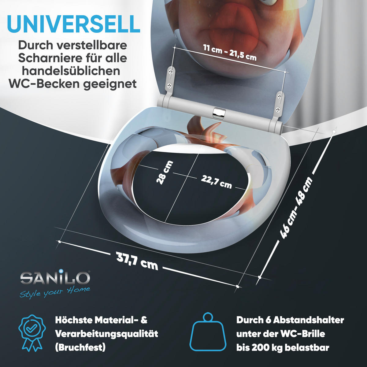 WC-SITZ mit Absenkautomatik & Top Fix Goldfisch - Orange, Holzwerkstoff (37.7/5.5/48cm) - Sanilo