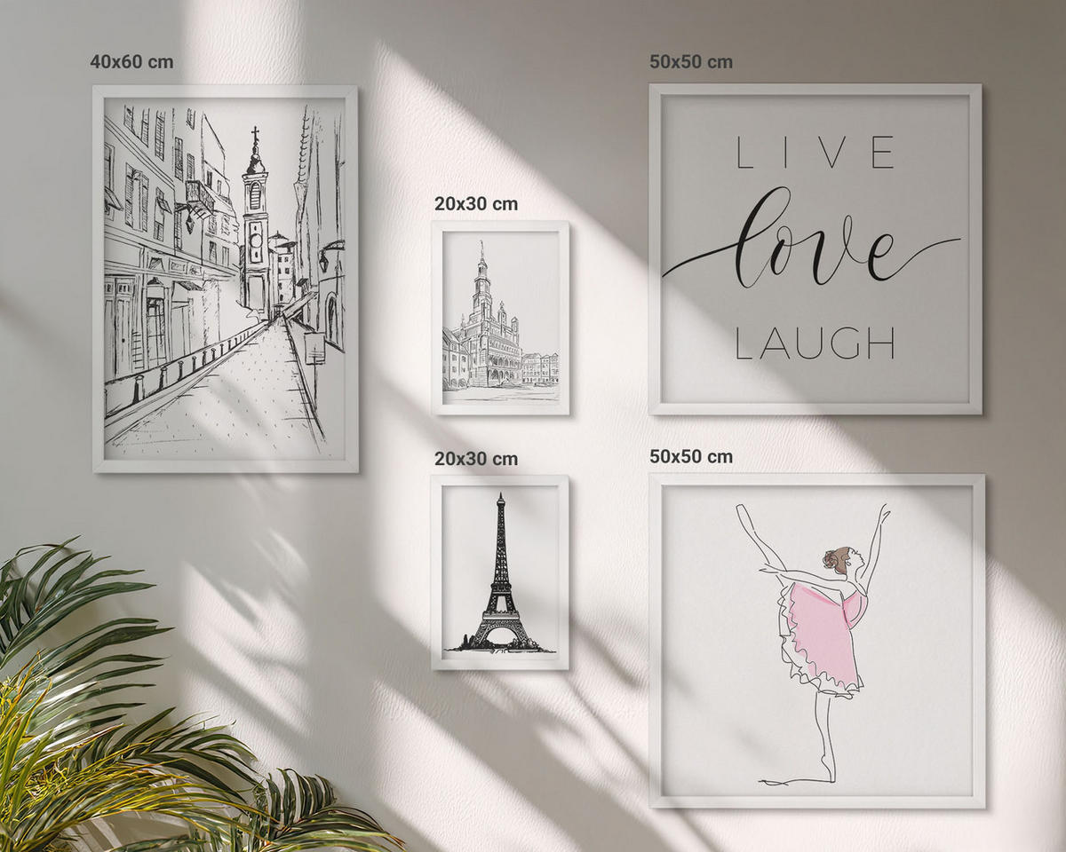 WANDBILDER 5er-Set - 50x50 cm & 20x30 cm & 40x60 cm Weißer Rahmen - Fruchtige Zitrusmuster - Weiß, Kunststoff (40/60cm) - ArtPrintCave