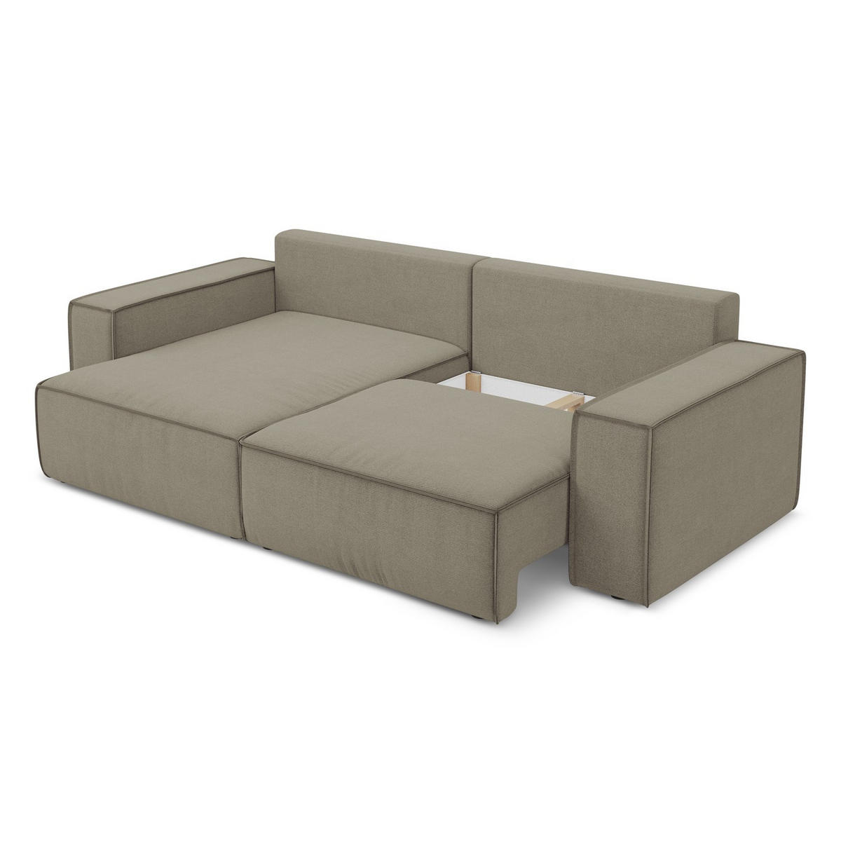 ECKSOFA mit Schlaffunktion Strukturstoff Stoff Beige - Beige/Schwarz, Kunststoff/Textil (148/257cm) - LaMiaSofa