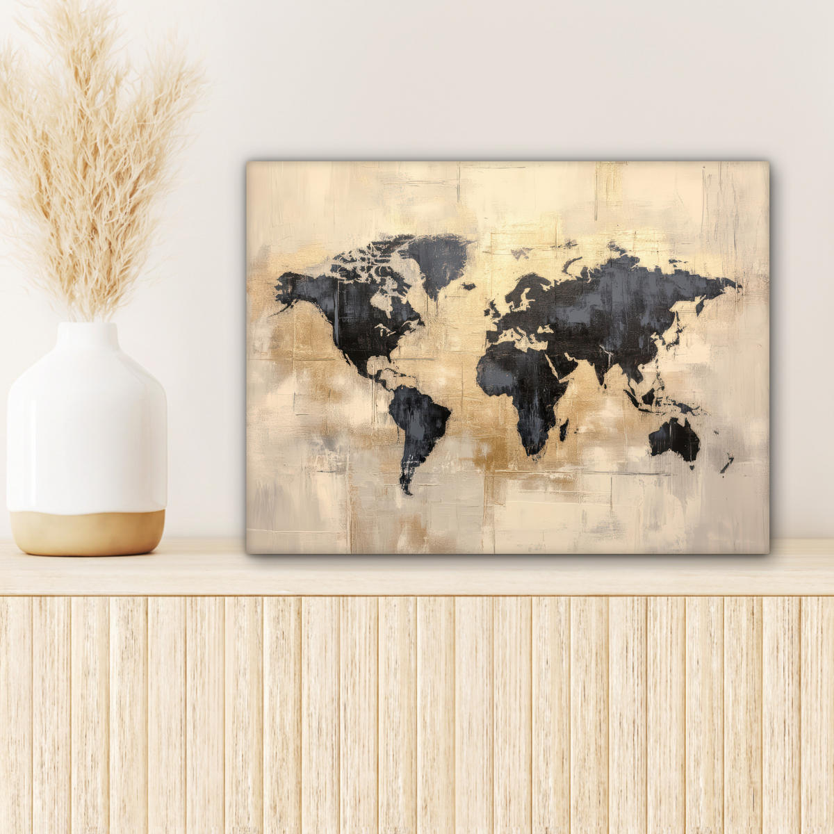 LEINWANDBILD Weltkarte - Gold - Schwarz - Abstrakt 40x30 cm - Kupferfarben, Textil (40/30cm) - MuchoWow