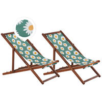 GARTENLIEGE 2er-Set dunkelbraun Textil weiß/mehrfarbig Kamillemuster Anzio - Dunkelbraun/Multicolor, Textil (54/70/97cm) - Beliani