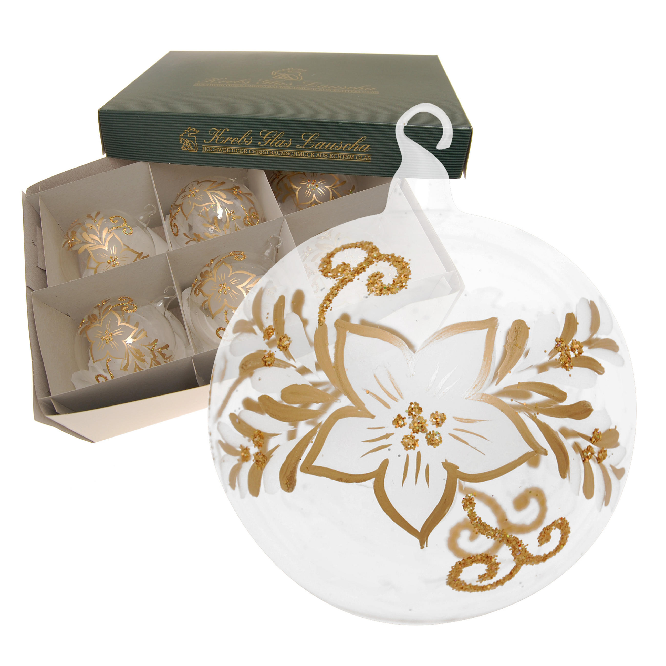 CHRISTBAUMKUGELN Frostige Blume Goldfarbig 8cm (Glas / 6 Stk.) - Goldfarben, Glas (8/8/8cm) - Krebs Glas Lauscha