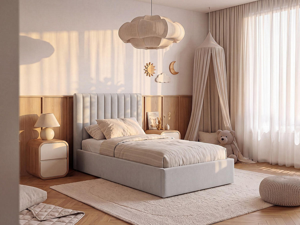 BETT mit Bettkasten - 1 Person - stoff - hellgrau Saraneli - Hellgrau, Textil (90/200cm) - Vente-Unique