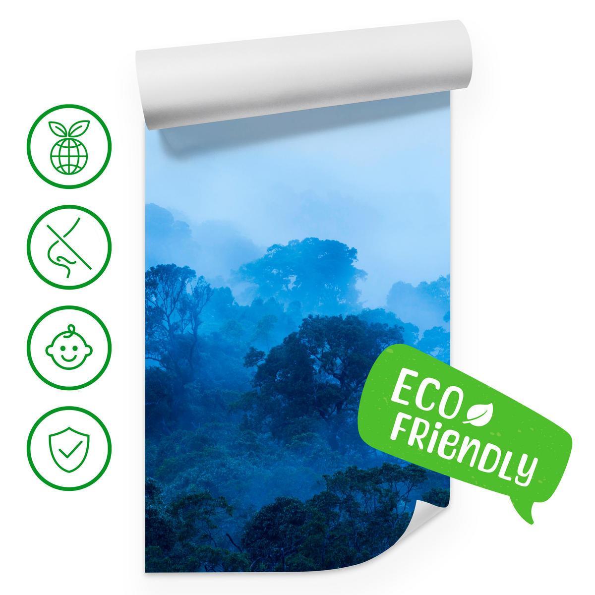 FOTOTAPETE für Wohnzimmer Tropischer Laubwald Nebel Dschungel 350x256 - Schwarz, Papier (350/256cm) - Muralo