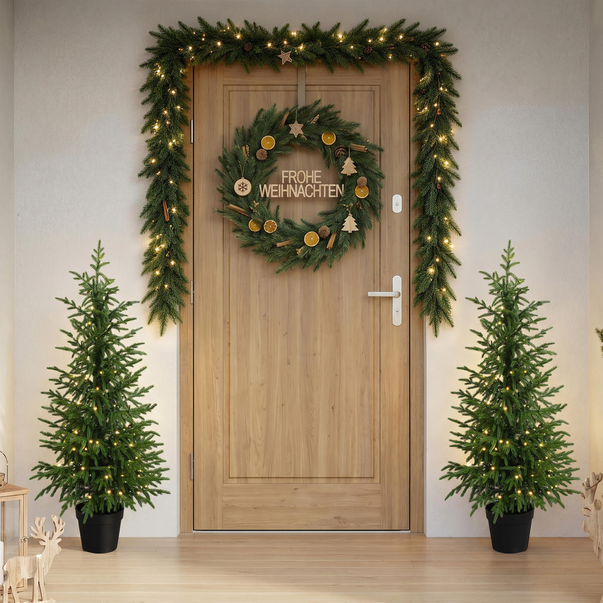 KÜNSTLICHER Weihnachtsbaum im Topf, 123 cm, 100 warmweiße LEDs - Grün, Kunststoff (52/123cm) - Hometopia