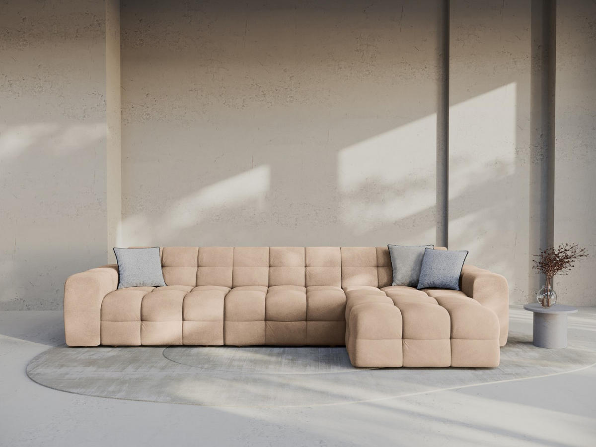 ECKSOFA rechts Kendal aus Samt mandelbeige 5 Sitzplätze - Beige, Textil (173/357cm) - Micadoni