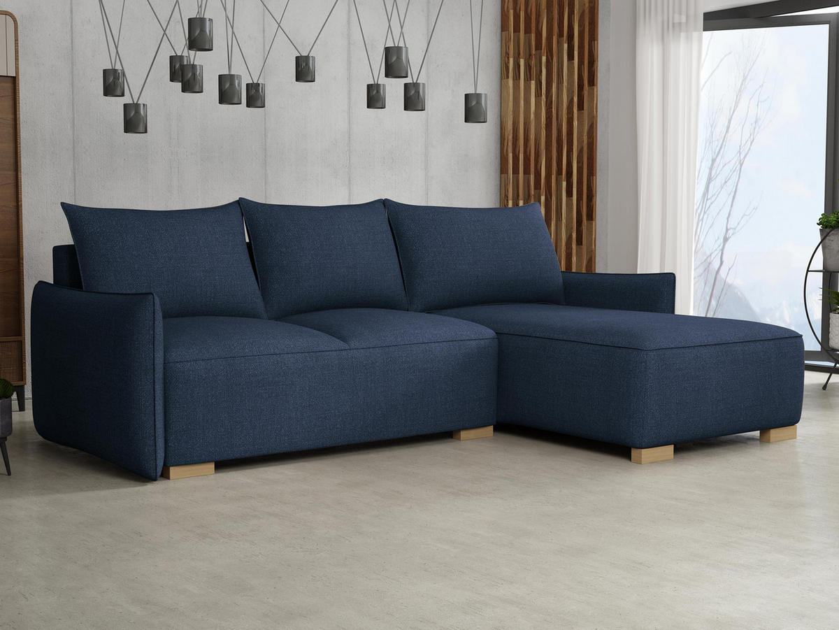 ECKSCHLAFSOFA Focus L - Blau/Naturfarben, Holz/Textil (240/155cm) - MIRJAN24