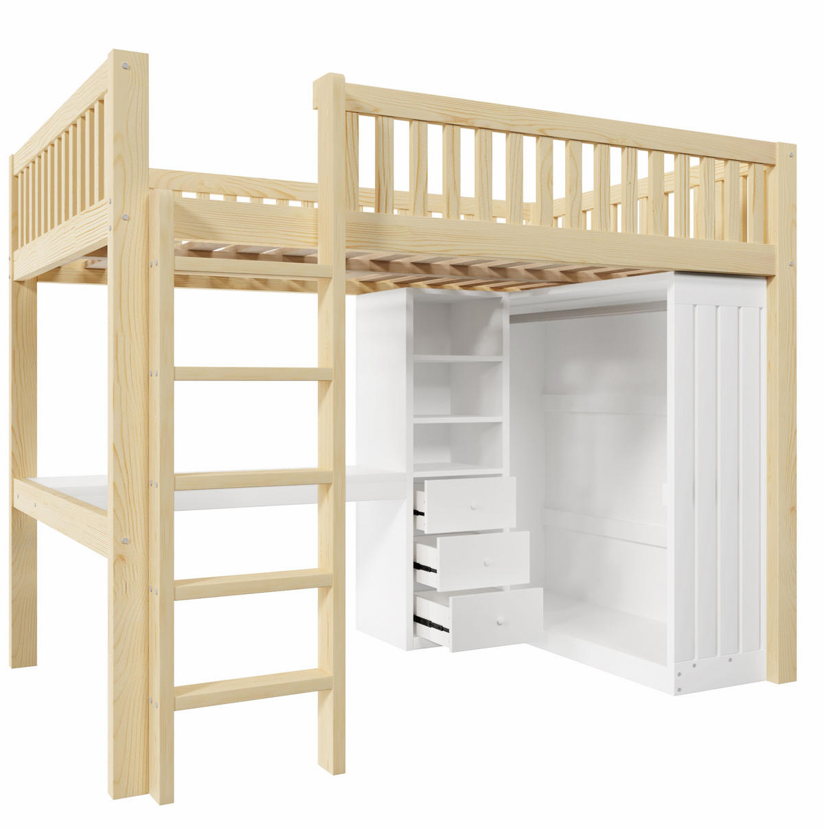 HOCHBETT 140/200 cm Natur aus Kiefernholz und MDF mit Schreibtisch - Naturfarben, Holz (140/200cm) - OKMYHOME
