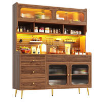 GESCHIRRSCHRANK aus MDF/Glas 145x39x171 cm in Walnuss mit RGB-LED & Lift-up-Tür - Walnussfarben, Holzwerkstoff (145/171/39cm) - Modfu