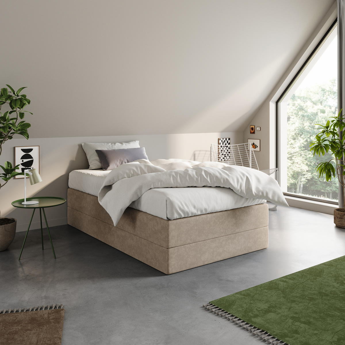BOXSPRINGBETT mit Bonnell Matratze, 120 x 200 cm, in Beige - Beige, Naturmaterialien (120/200cm) - Home Collective