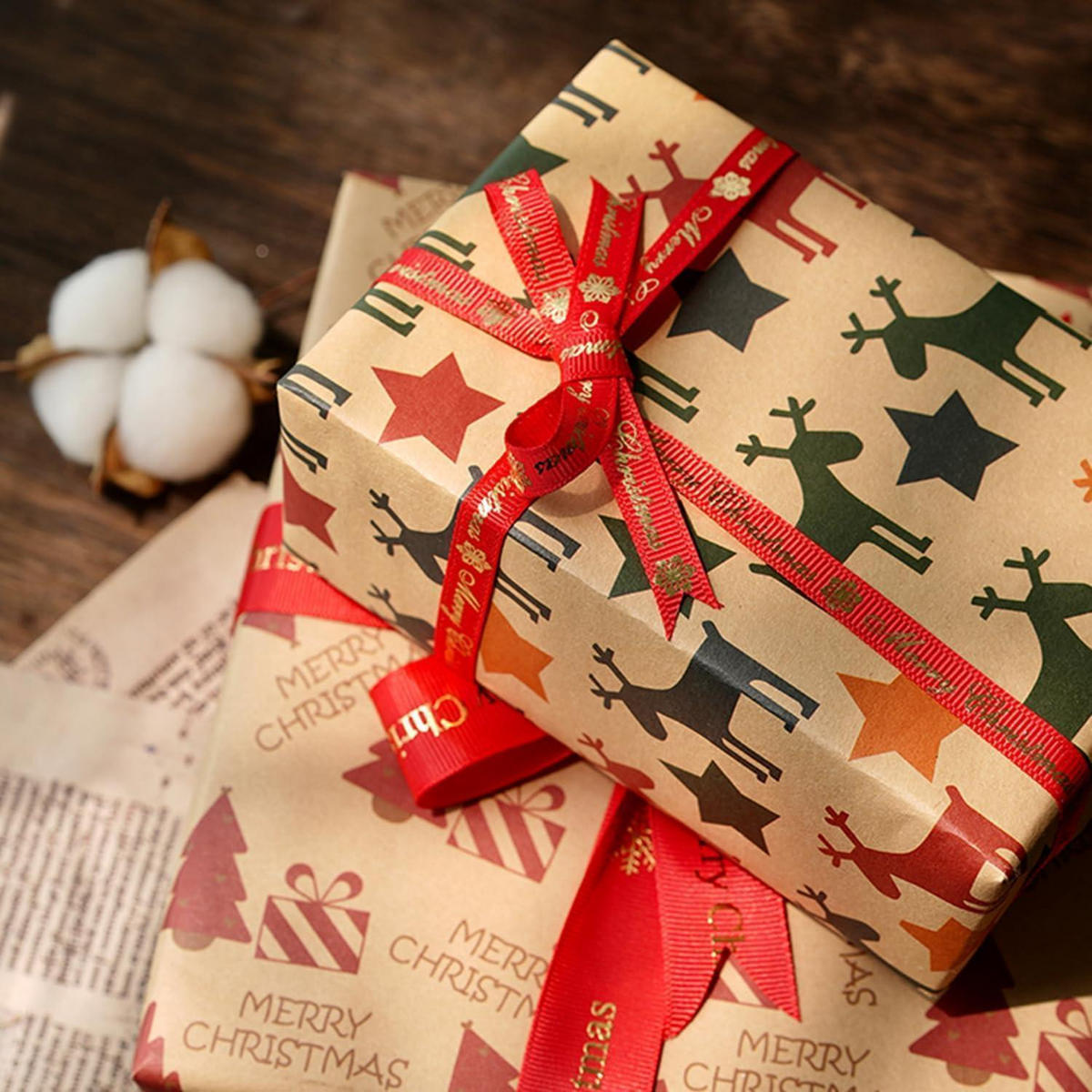 GESCHENKPAPIER Set Weihnachten 8 Blatt 50x70cm Kraftpapier Vintage - Multicolor, Papier (50/0.1/70cm)