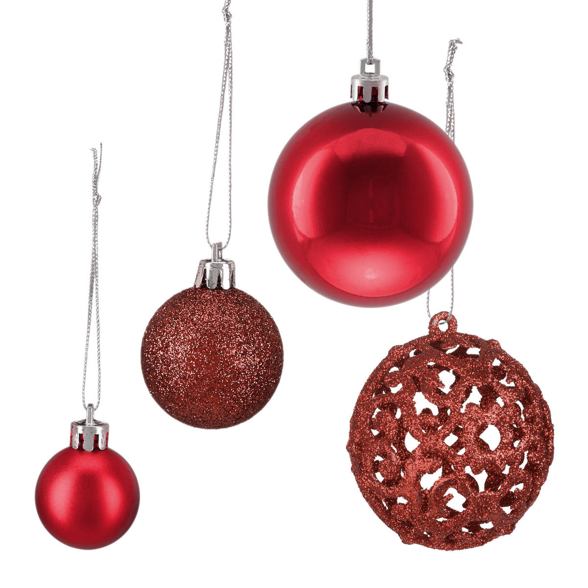 150-TLG.WEIHNACHTSKUGELN-SET - Rot, Kunststoff (6/7/6cm) - Relaxdays